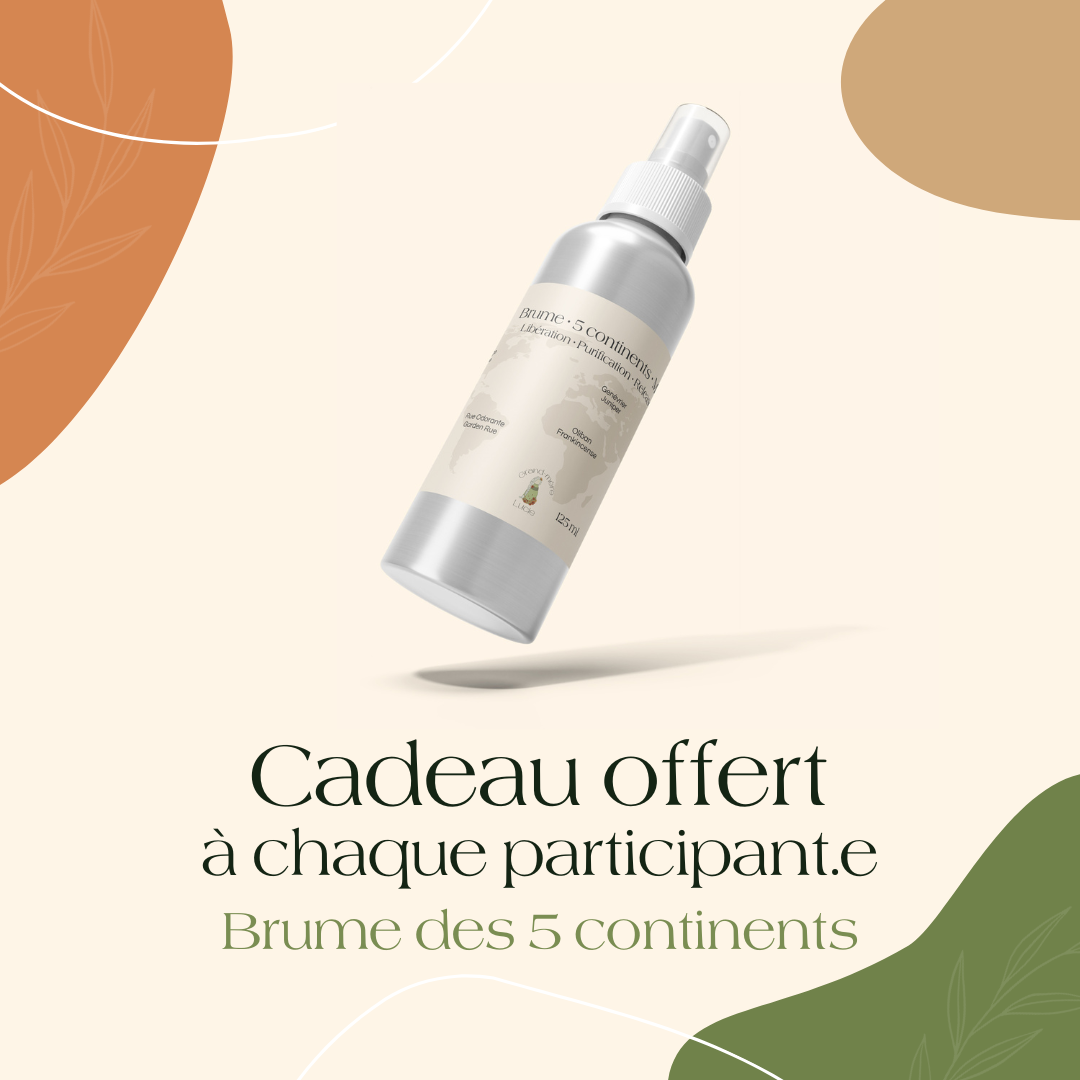 Une Brume des 5 continents offerte en cadeau à chaque participant à la roue de médecine